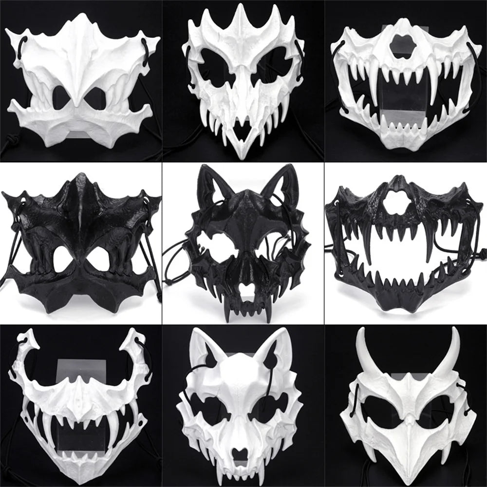 Halloween Skull Half-Face Mask – Unisex Costume Prop | Animal Bone Design for Cosplay, Party & Performance