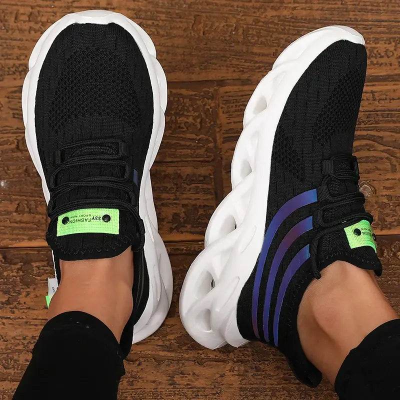 Thick Soled Sports Shoes Knitted Round Toe Shoes 3CM Block Heel Retro Style | Fashion Shoes for Men's Hiking and Walking - BON's