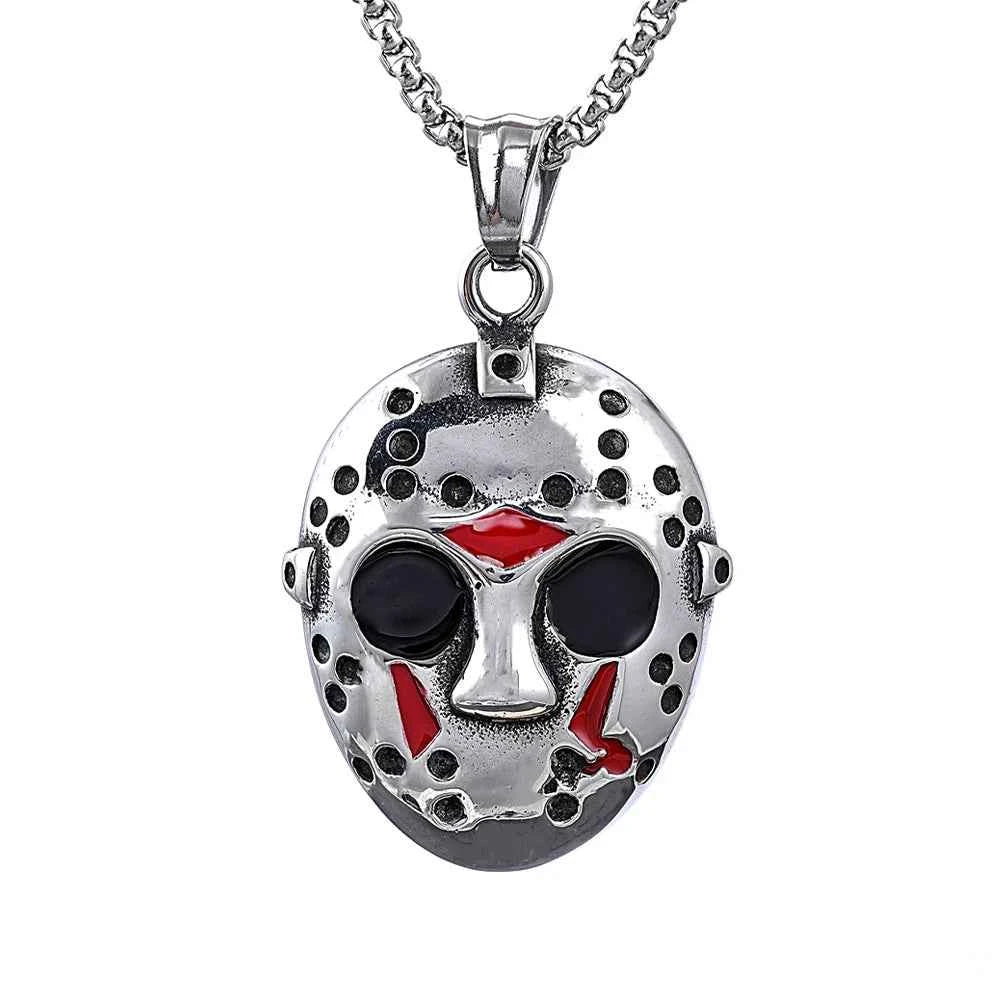 Stainless Steel Jason Mask Pendant Necklace – Horror-Inspired Biker Jewelry for Men, Halloween & Black Friday Gifts