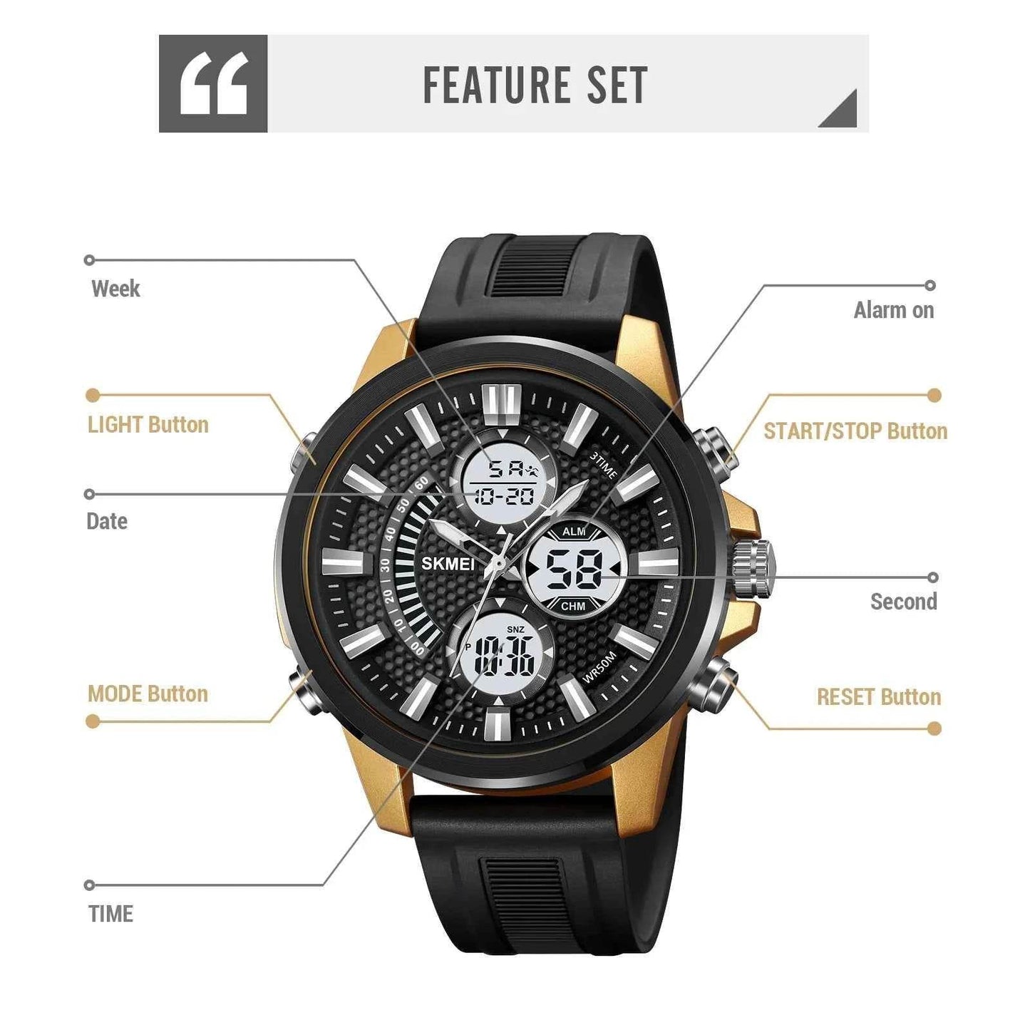 SKMEI Men's Digital Sport Watch - Waterproof, Chrono, Alarm - BON's