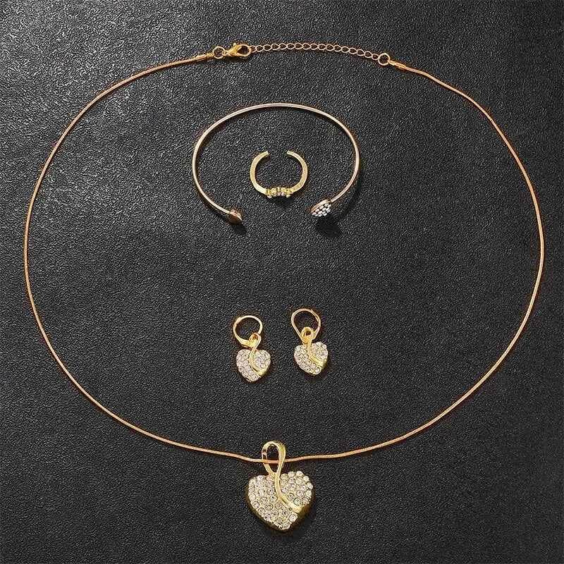 Women's Luxury Watches Set - Gold Quartz Watch, Ring, Necklace, and Earring Jewelry Set - BON's