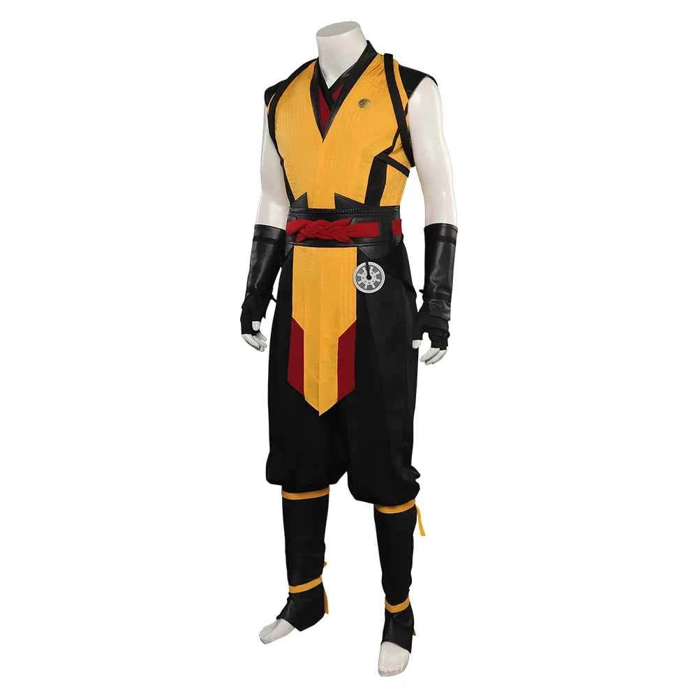 Scorpion Cosplay Mortal Disguise Kombat Costume Men Fantasia Role Play Vest Pants Belt Outfits Halloween Carnival Party Suit