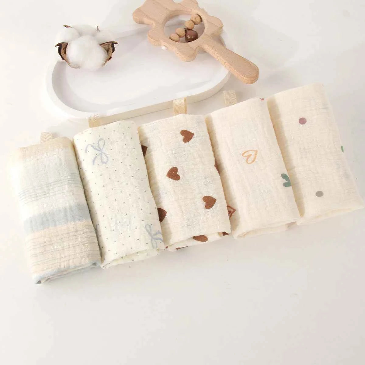 5Pcs Baby Cotton Washcloth Newborn Burp Cloth Square Towels 6-Layer Pure Cotton Soft Absorbent Gauze Cotton Baby Towels