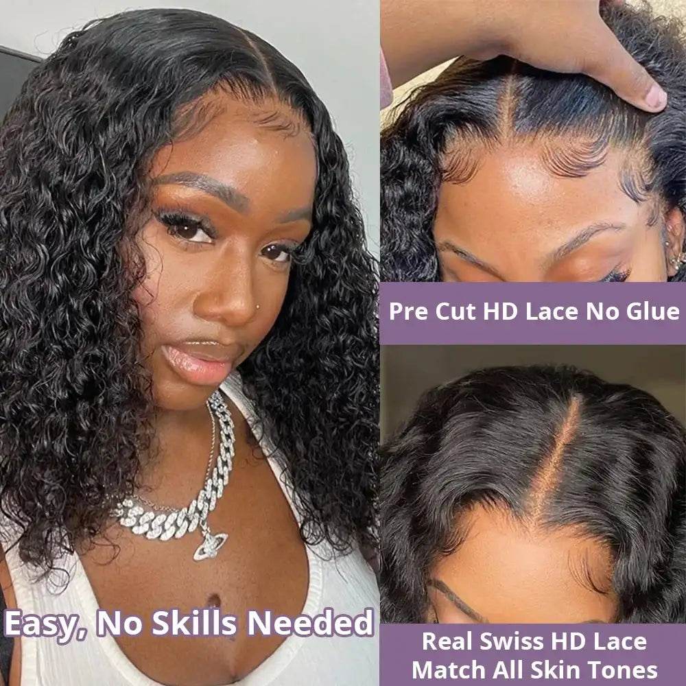 Pre Cut No Glue Bob Wigs - Curly 7x5 Glueless Lace Frontal Human Hair 13x4 Ready To Go Wigs for Women Pre Plucked - BON's