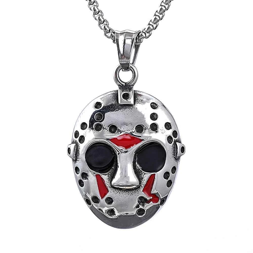 Stainless Steel Jason Mask Pendant Necklace – Horror-Inspired Biker Jewelry for Men, Halloween & Black Friday Gifts