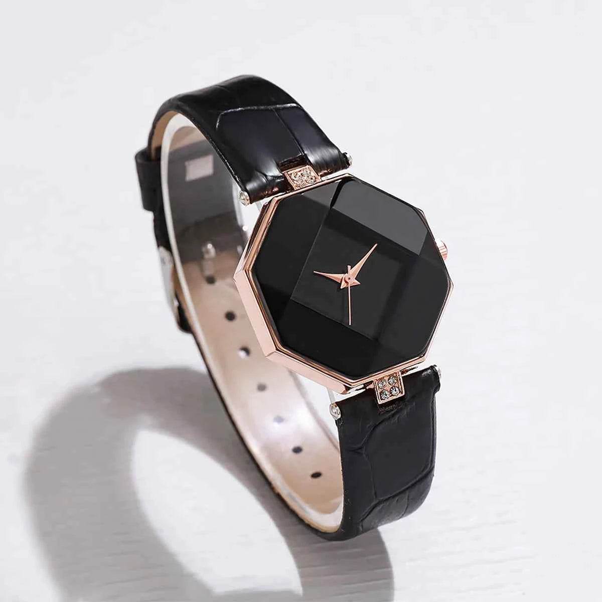 5PCS Set Women's Leather Band Watches Fashion Analog Quartz with Heart Jewelry Set - BON's