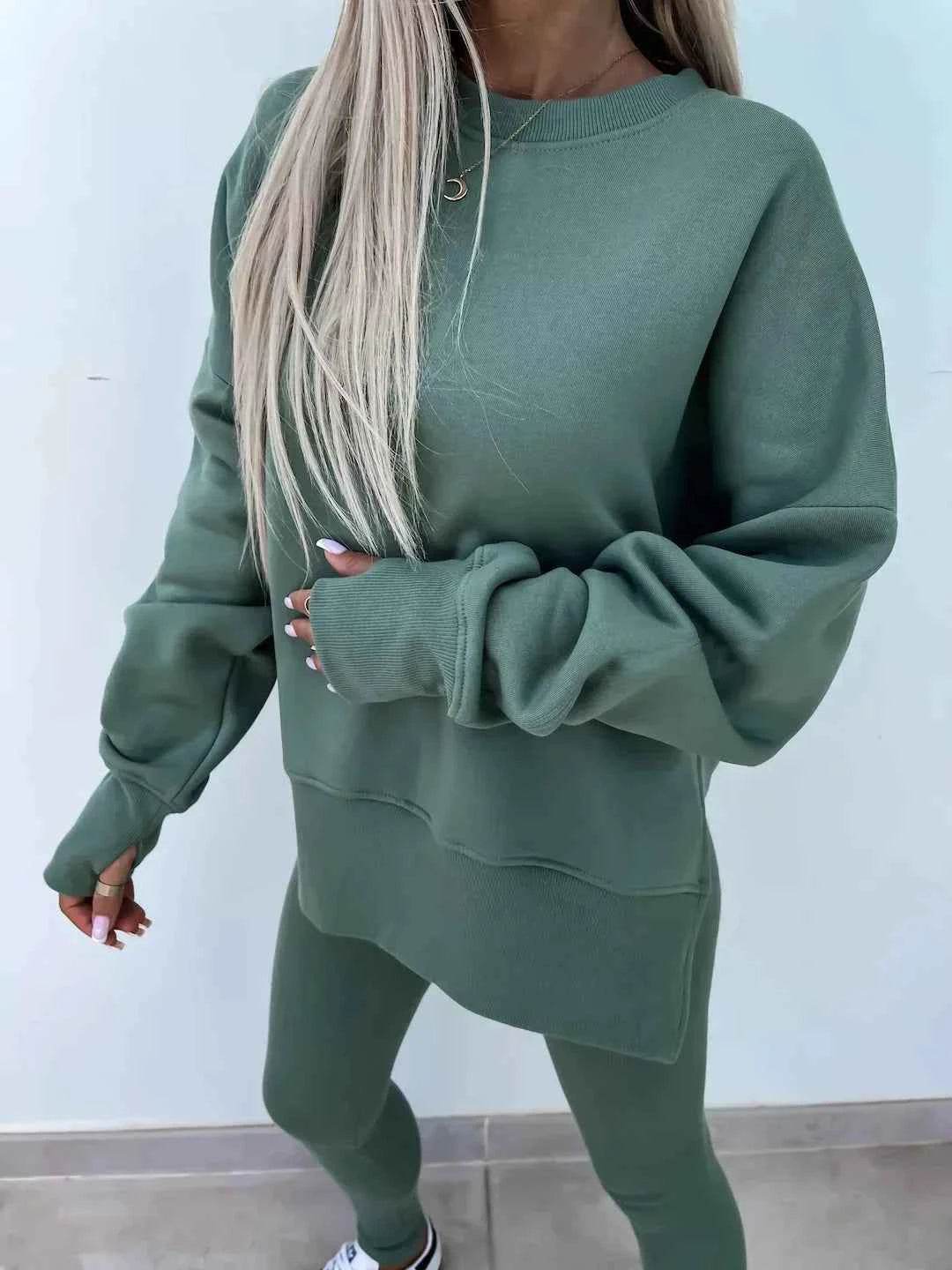 2025 Casual Tight Trousers Set with Loose Sweatshirt - European and American Style - BON's