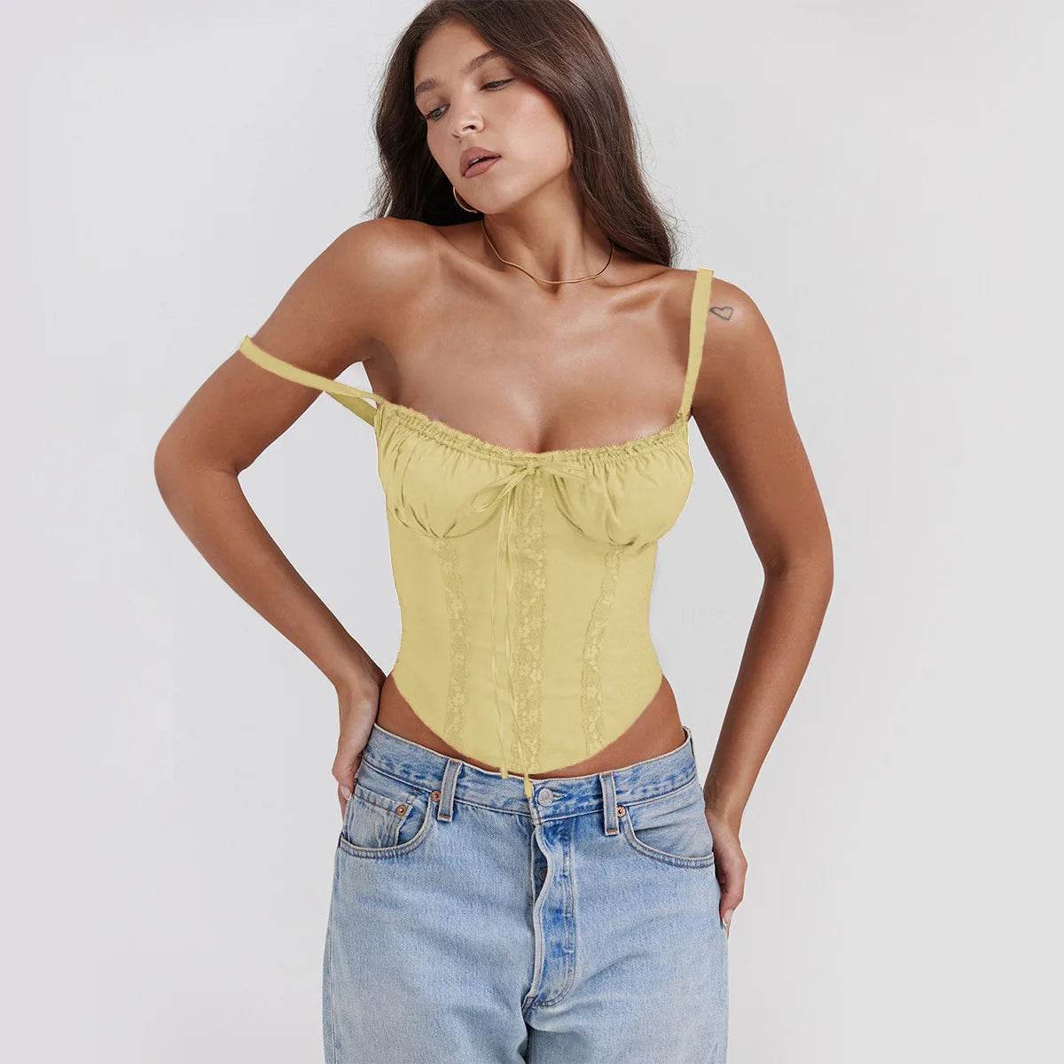 Sexy Lace Floral Corset Dress - Elegant Women's White Yellow Sundress, High Waist Mini Sun Dresses for Summer 2025 - BON's