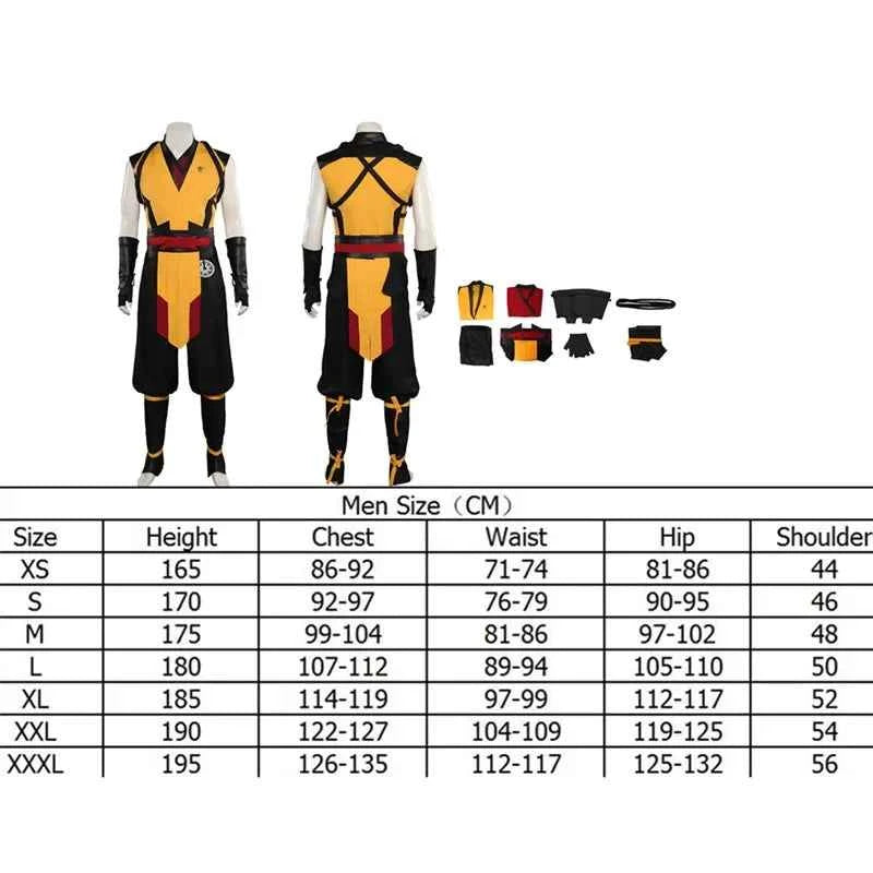 Scorpion Cosplay Mortal Disguise Kombat Costume Men Fantasia Role Play Vest Pants Belt Outfits Halloween Carnival Party Suit