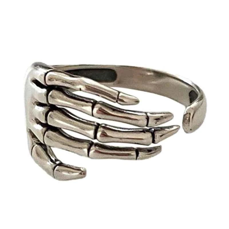 Vintage Five Finger Claw Rings For Women Men Punk Skeleton Hand Adjustable Ring Hip Hop Party Halloween Jewelry Gifts