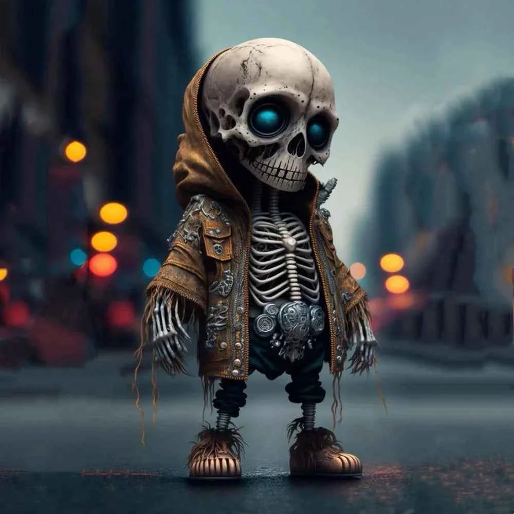2024 2D New Cool Skeleton Figurines Halloween Black Skull Statue Doll Resin Decoration Car Pendant,Best Present for Friends