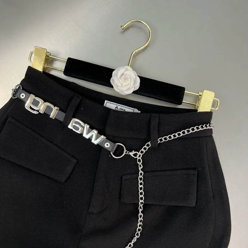 Pantalones Cortos De Mujer Patchwork Shorts for Women New Bottoms Letter Chain High Waist Slim Fit Korean Woolen Pants - BON's