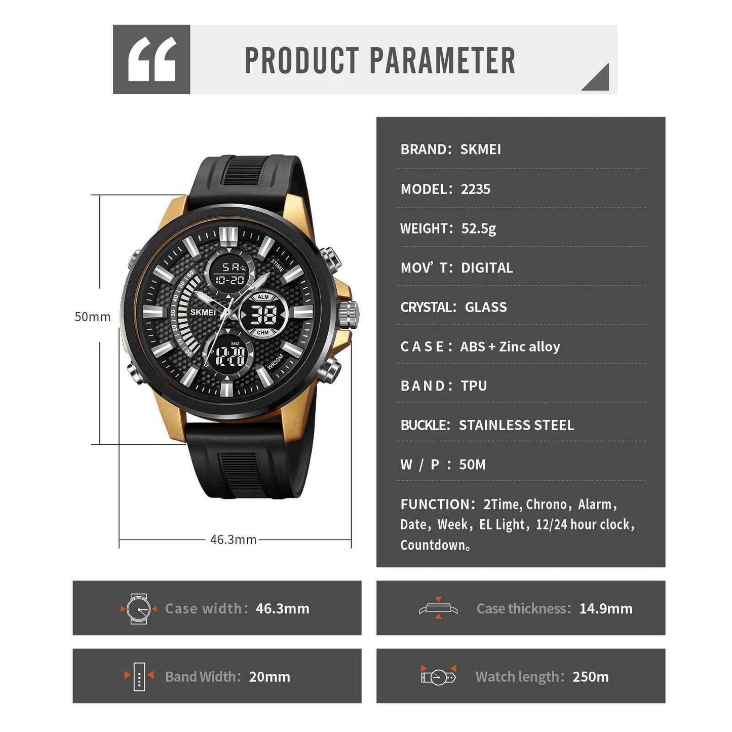 SKMEI Men's Digital Sport Watch - Waterproof, Chrono, Alarm - BON's