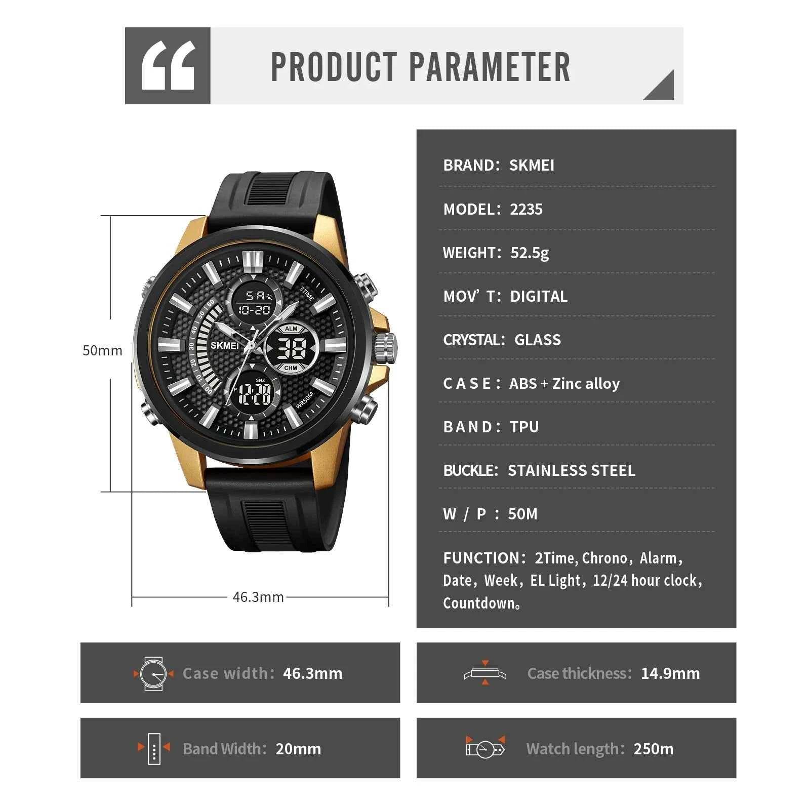 SKMEI Men's Digital Sport Watch - Waterproof, Chrono, Alarm - BON's
