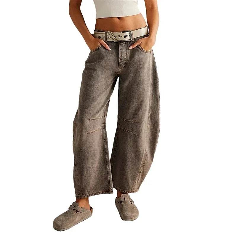 High Stretch Wide Leg Jeans for Women - Casual Mid-Rise Baggy Denim - BON's