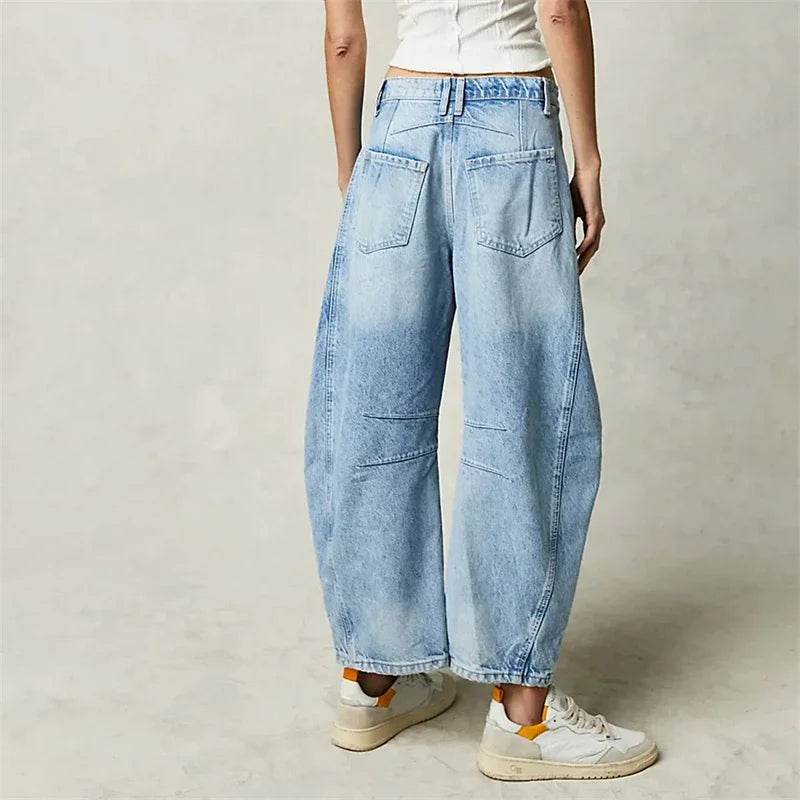 High Stretch Wide Leg Jeans for Women - Casual Mid-Rise Baggy Denim - BON's
