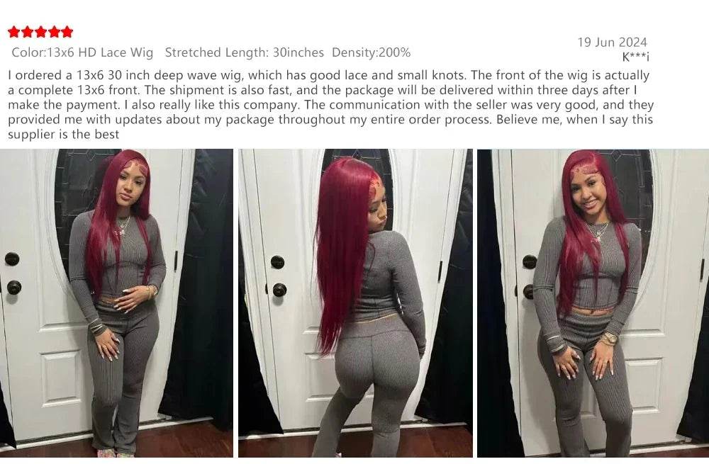 Burgundy HD Lace Frontal Wig 13x4 Straight 99J Colored Human Hair Wig 200% Density - BON's