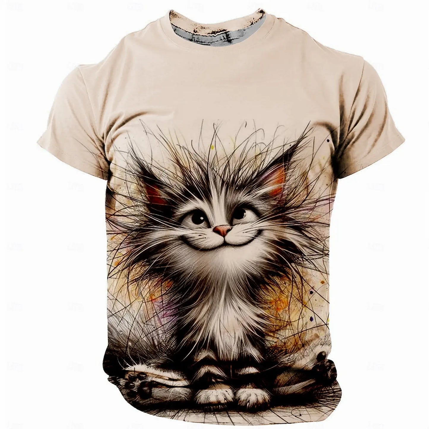 Men’s Funny Cat T-Shirt – 3D Print Crew Neck | Retro Vintage Short Sleeve for Spring & Summer Streetwear