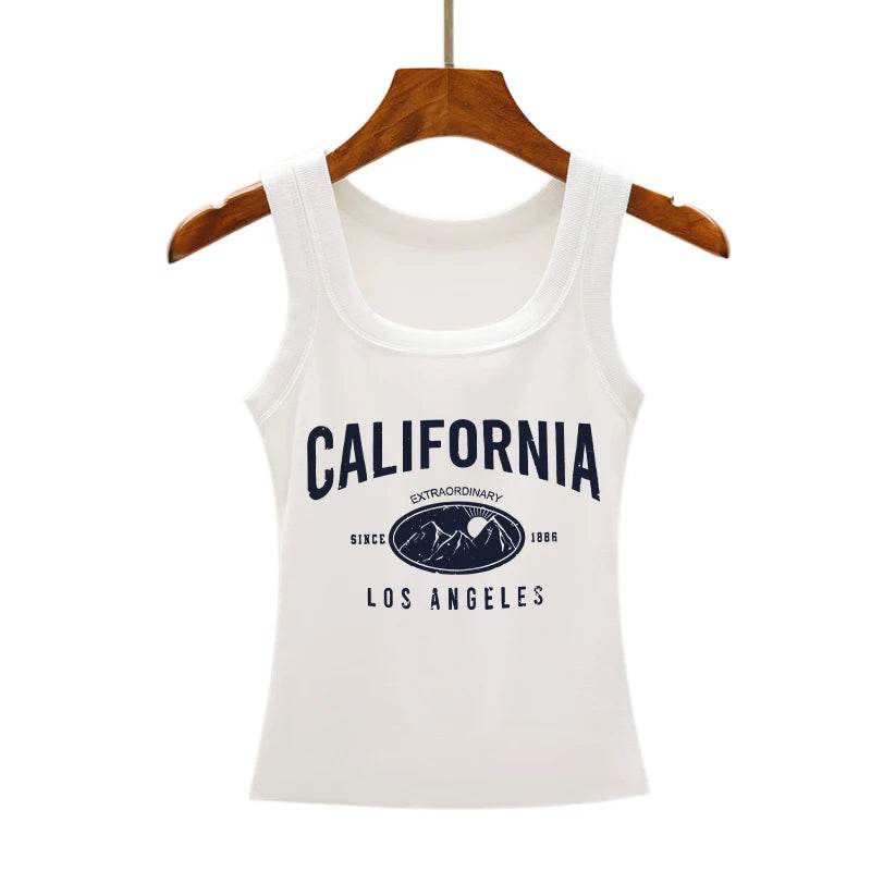 California Tank Top for Women - Sleeveless Ribbed Knit Vest for Casual Summer Street Style - BON's