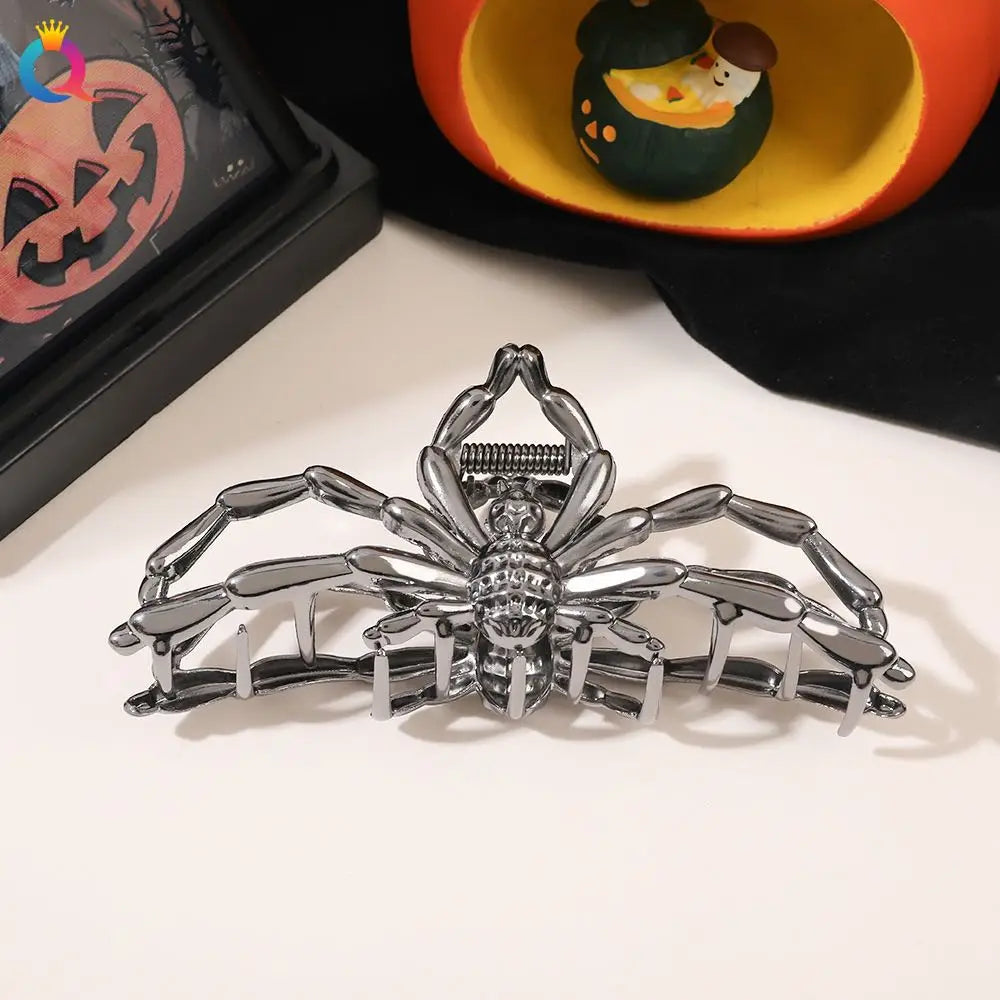 Black Spider Hair Claw Clip – Gothic Halloween Accessory with Pearl Charm & Strong Hold