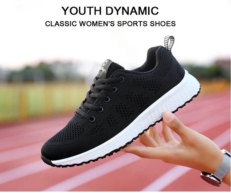 Women Breathable Casual Sneakers Lace Up Flat Walking Shoes - Pink, Black, White - BON's