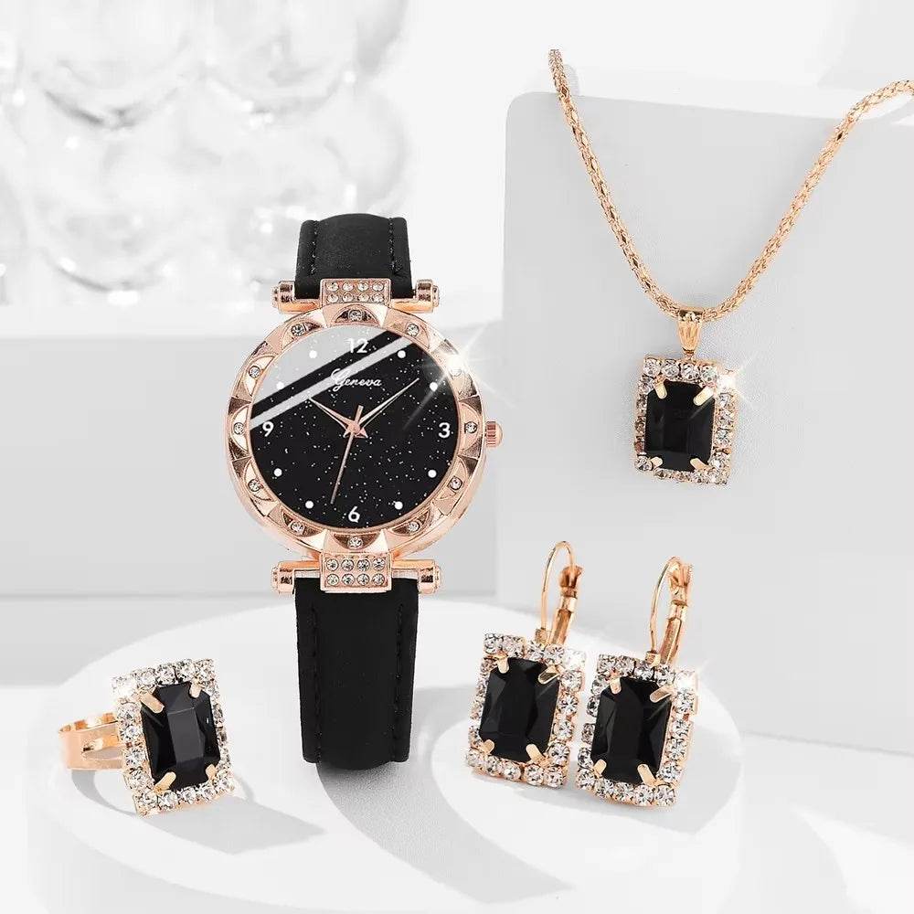 Luxury Women's Watch Set - 5Pcs Rhinestone Bracelet Wristwatch Collection for Girls - BON's