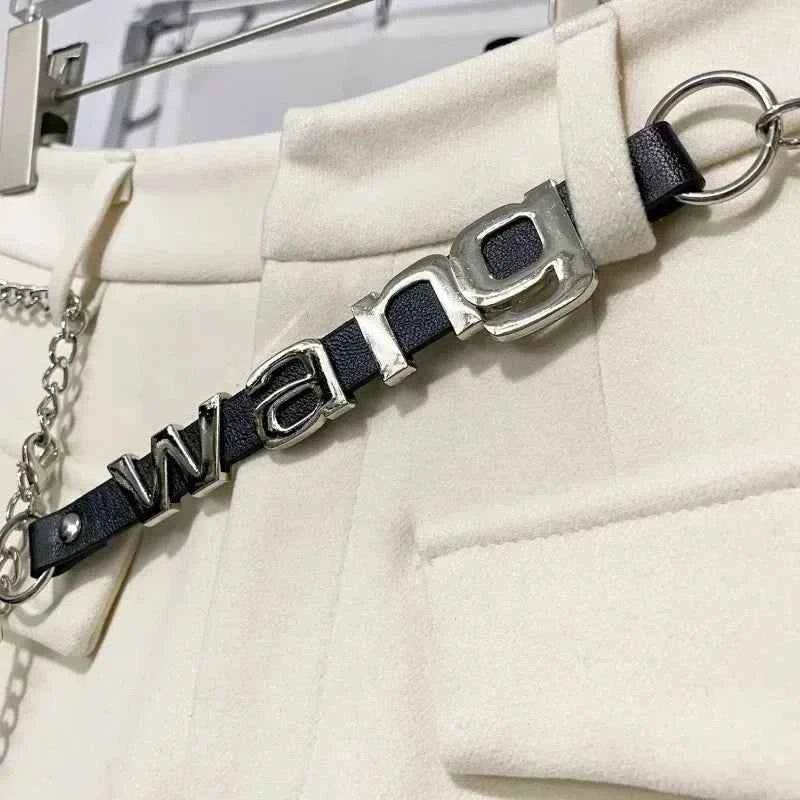 Pantalones Cortos De Mujer Patchwork Shorts for Women New Bottoms Letter Chain High Waist Slim Fit Korean Woolen Pants - BON's