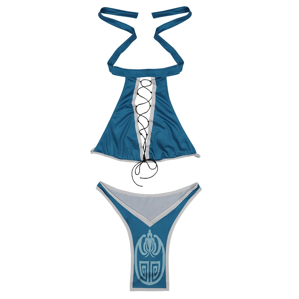 Fantasia Mortal Cosplay Kombat Kitana Mask Headband Costume Adult Women Bikini Swimsuit Outfits Halloween Carnival Party Suit