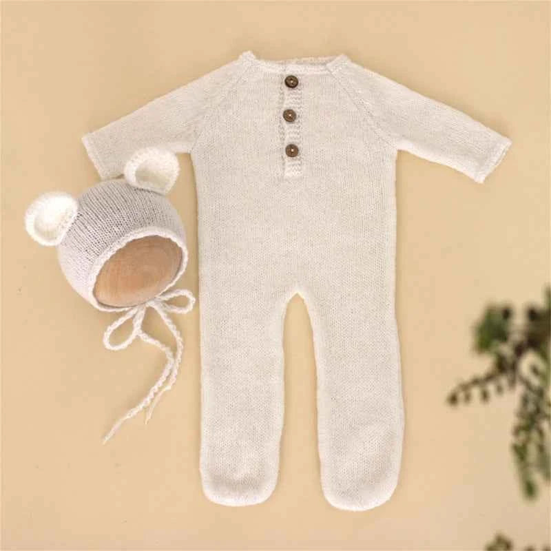 Baby Outfit Newborn Photography Props mohair Knitted Bear Rompers Footed Jumpsuit Hat 2pcs/Sets Photography Clothing Accessories