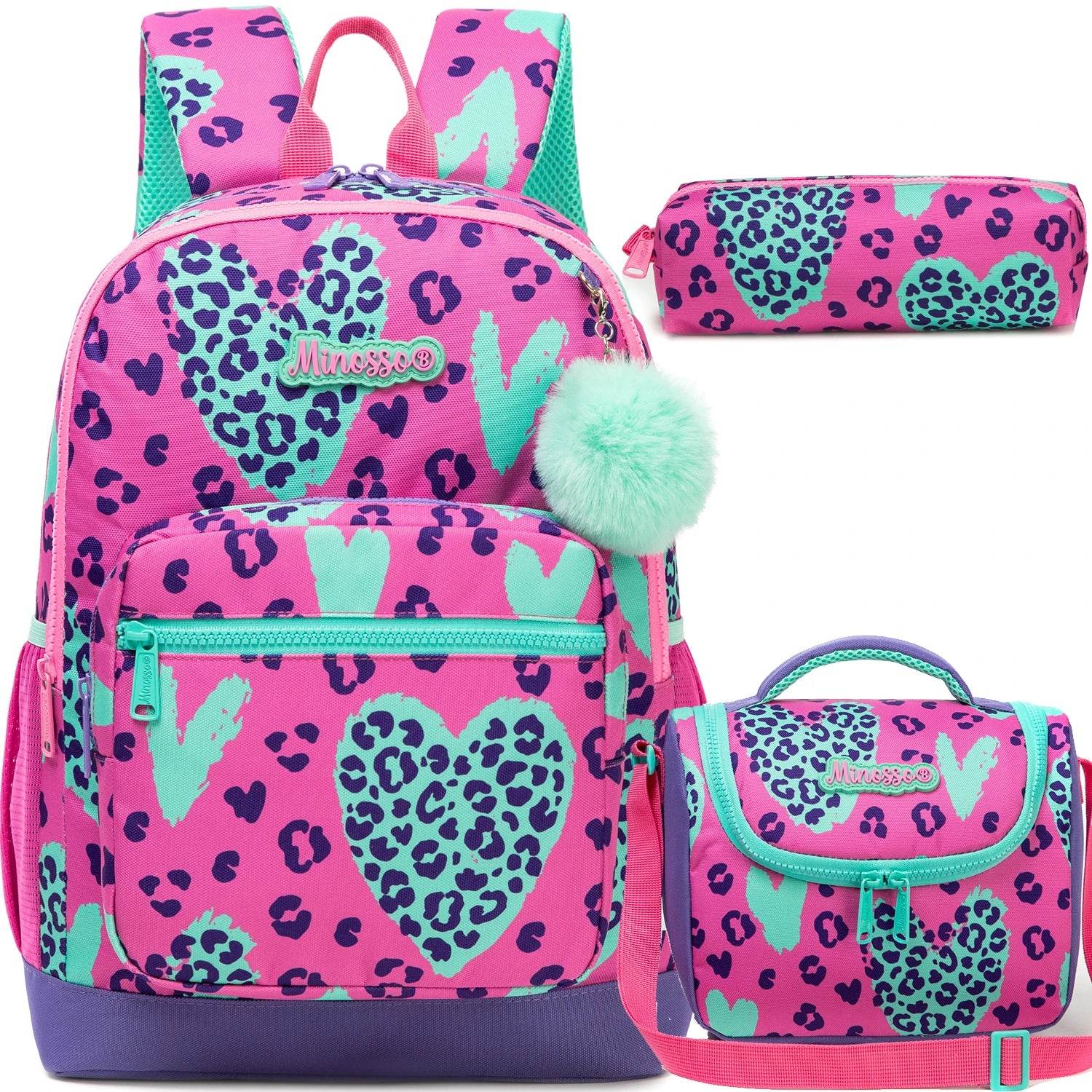 Backpack Sets for Girls and Boys - 3pcs School Bags with Lunch Bag and Pencil Case for Elementary Students and Teens - BON's