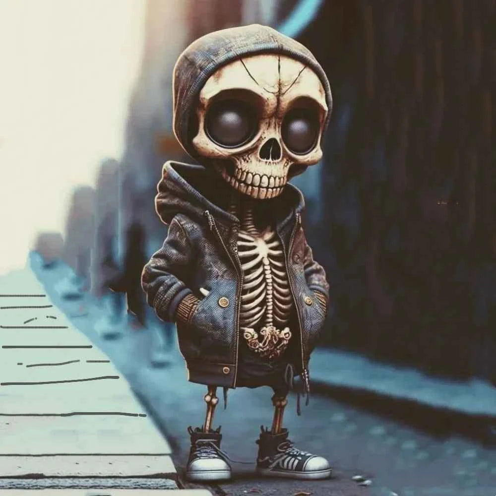 2024 2D New Cool Skeleton Figurines Halloween Black Skull Statue Doll Resin Decoration Car Pendant,Best Present for Friends