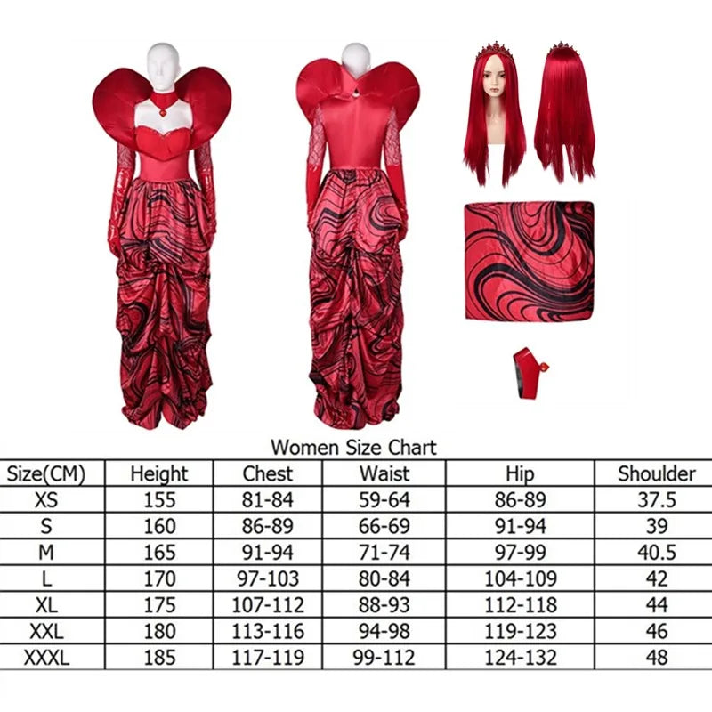Descendants Fantasy Queen of Hearts Cosplay Costume Adult Women Red Dress Wig Headband Outfits Halloween Carnival Party Suit