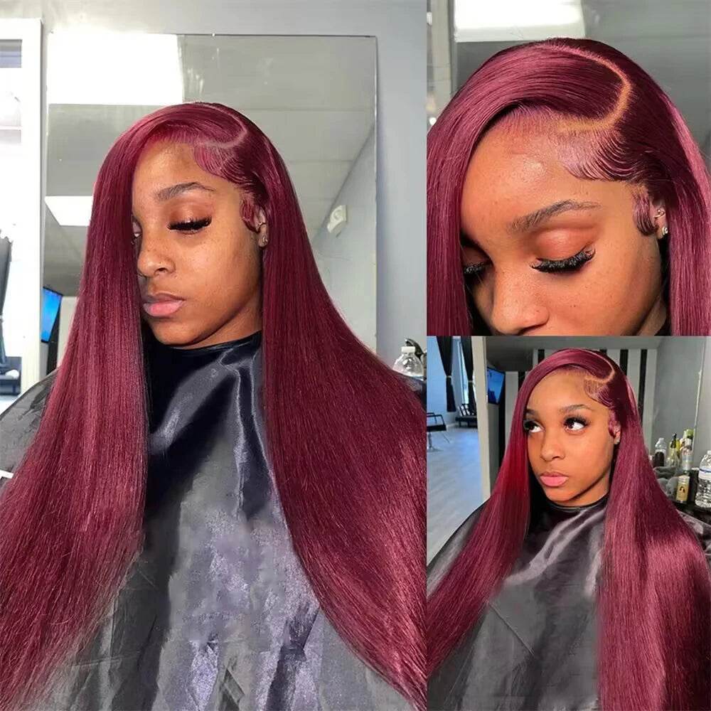 Burgundy Lace Frontal Wig 13x4 HD Straight Human Hair Wig 99J Colored 200% Full Density - BON's