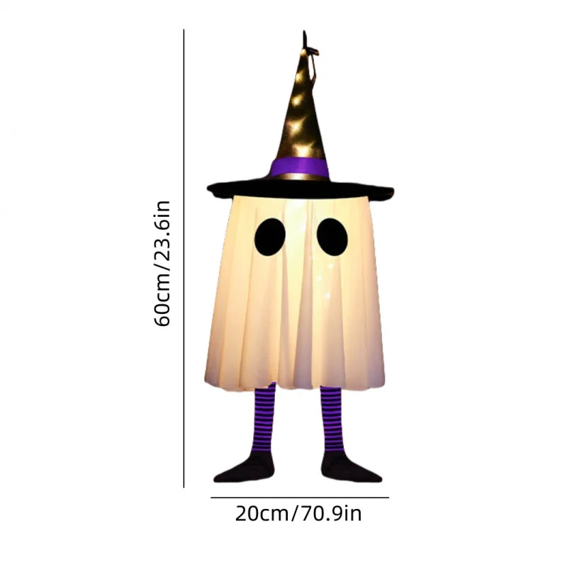 Glowing Hanging Ghost & Witch Hat Lights – Outdoor Halloween Decorations for Trees, Garden & Yard