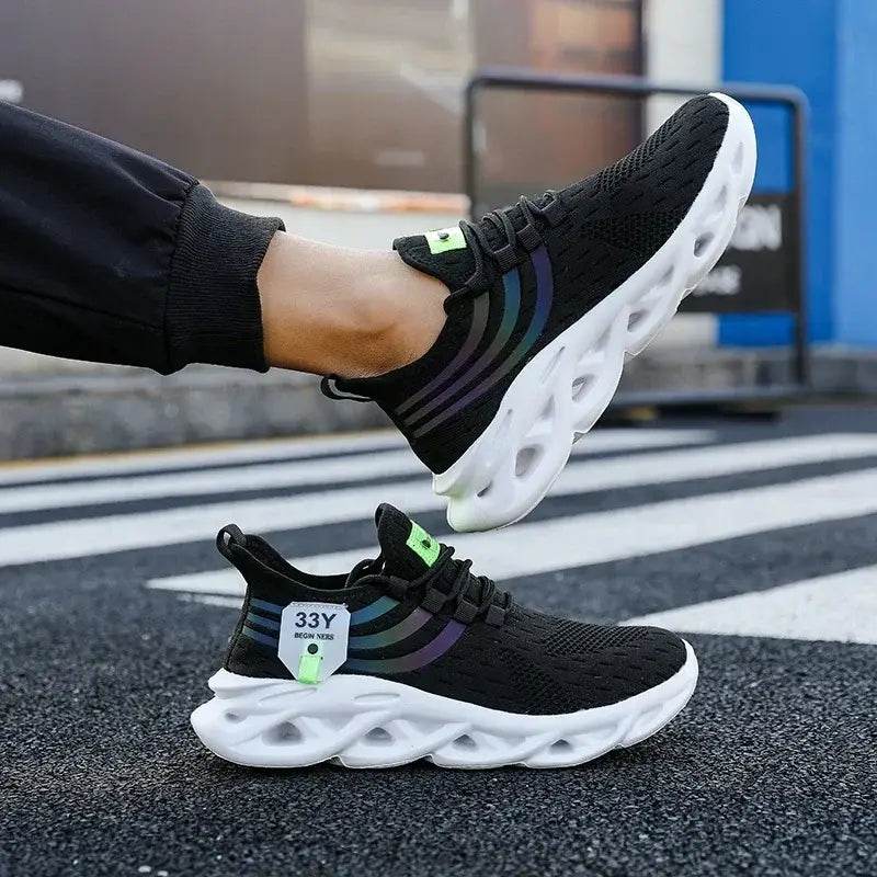 Thick Soled Sports Shoes Knitted Round Toe Shoes 3CM Block Heel Retro Style | Fashion Shoes for Men's Hiking and Walking - BON's