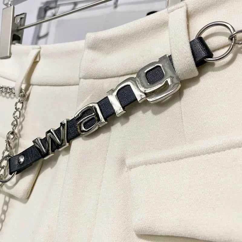 Pantalones Cortos De Mujer Patchwork Shorts for Women New Bottoms Letter Chain High Waist Slim Fit Korean Woolen Pants - BON's