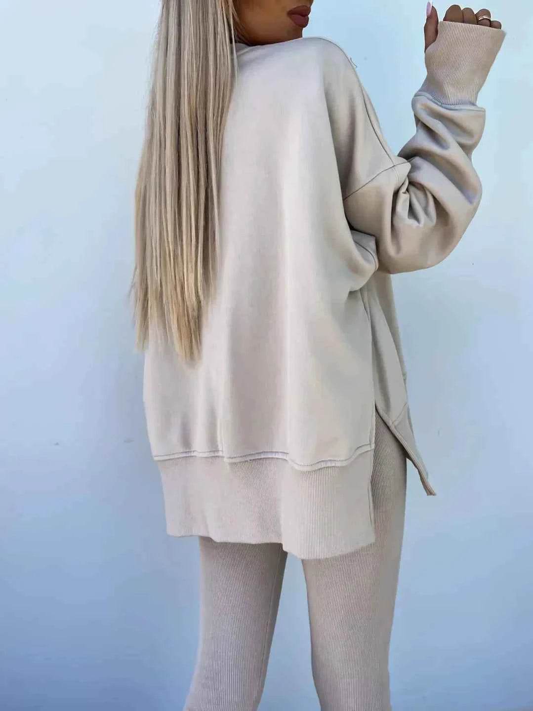 2025 Casual Tight Trousers Set with Loose Sweatshirt - European and American Style - BON's