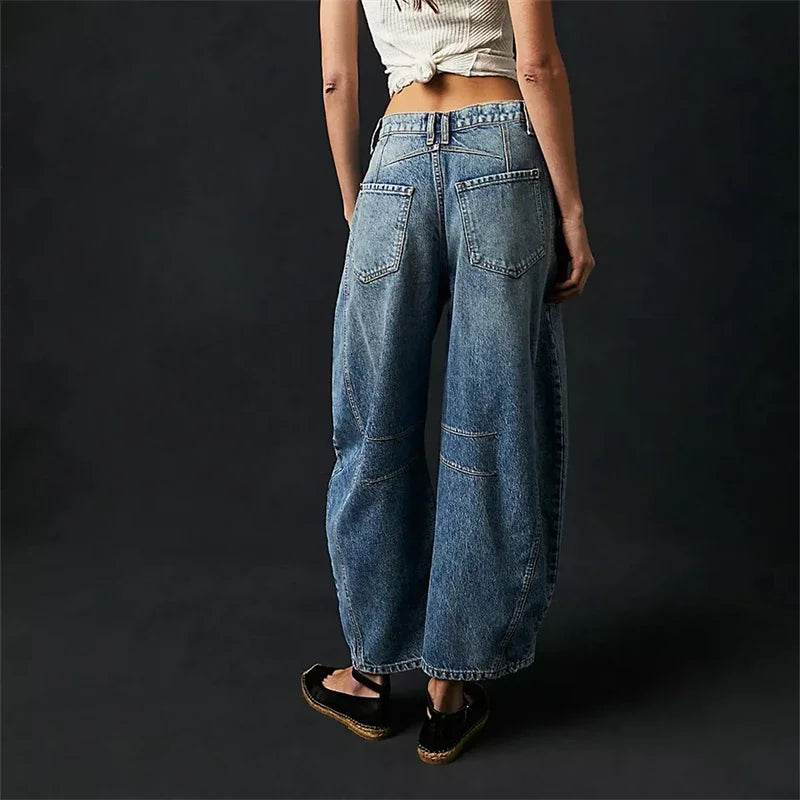 High Stretch Wide Leg Jeans for Women - Casual Mid-Rise Baggy Denim - BON's
