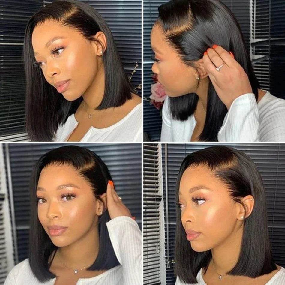 16 Inch Short Straight Bob Wig Human 13x4 Lace Transparent 200% Frontal Hair Bob Wig PrePlucked Lace Front Human Hair Wigs - BON's
