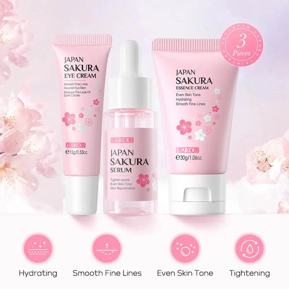 Face Skin Care Set Cleanser Sakura Essence Cream Moisturizing Whitening & Anti-Aging Toner Eye Cream Face Serum Eye Skin Care - BON's
