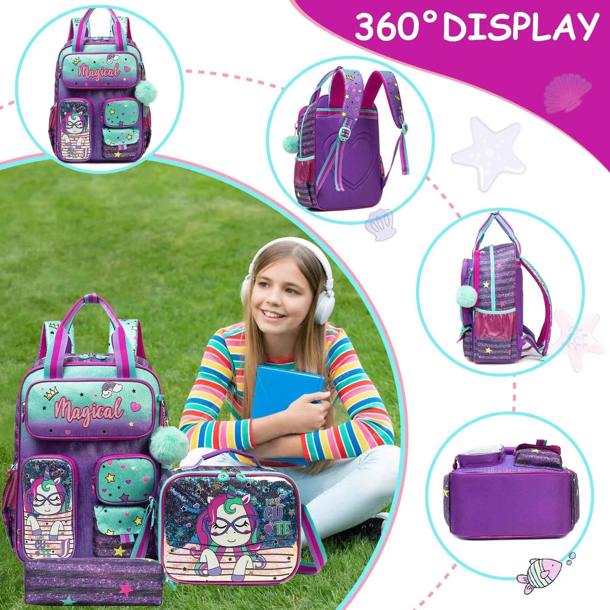 Girls' Backpack Set with Lunch Bag for School - BON's