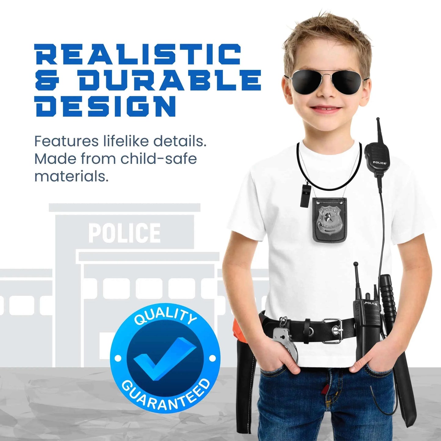 Police Officer Pretend Play Set 10-Piece Costume Accessories With Badge Belt Gun Handcuffs Halloween Role Play Kit For Ages 3–10
