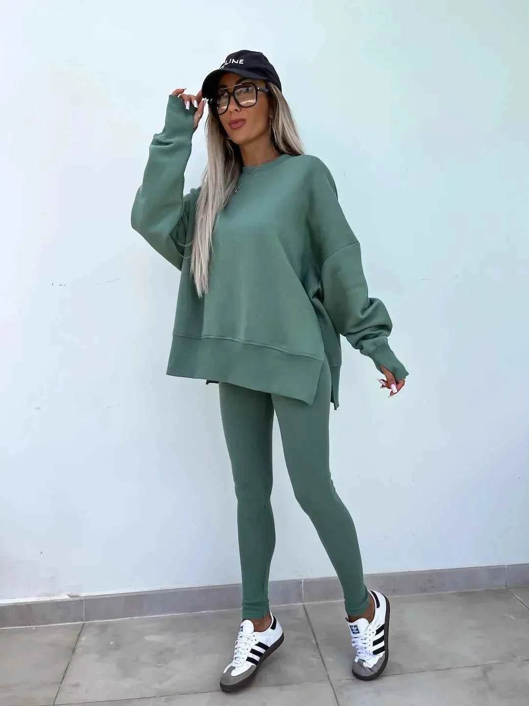 2025 Casual Tight Trousers Set with Loose Sweatshirt - European and American Style - BON's