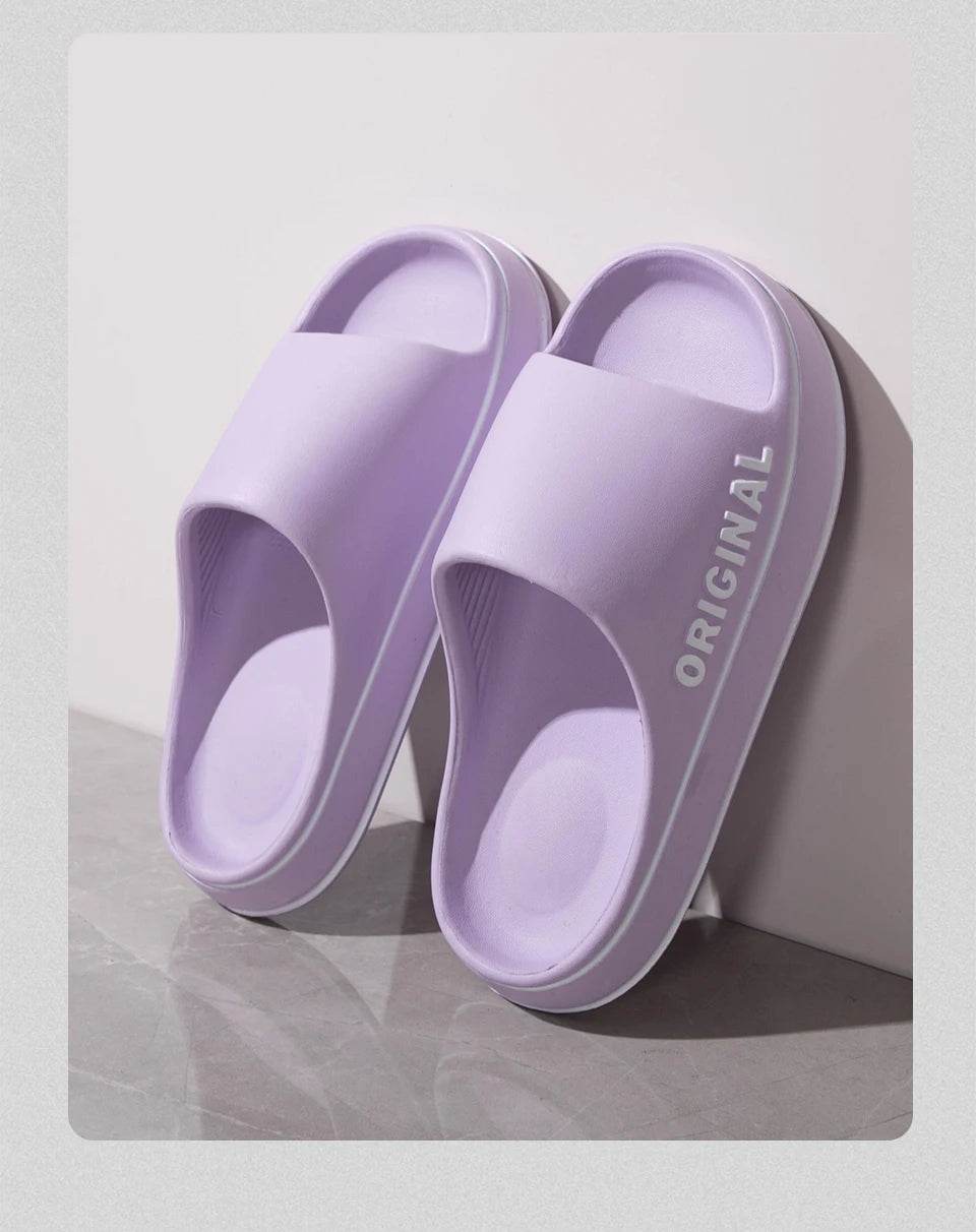 Feslishoet Women Letter Slippers Beach Slides Solid Color Mens Thick Sole Indoor Bathroom Anti Slip Shoes Summer Couple Sandals - BON's