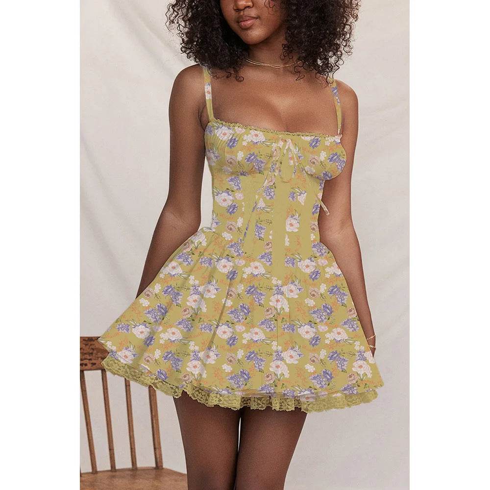 Sexy Lace Floral Corset Dress - Elegant Women's White Yellow Sundress, High Waist Mini Sun Dresses for Summer 2025 - BON's
