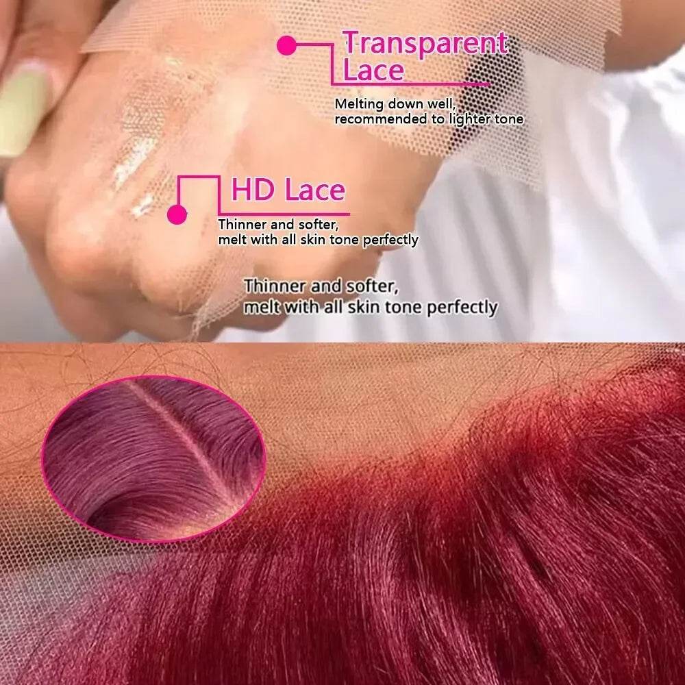 Burgundy HD Lace Frontal Wig 13x4 Straight 99J Colored Human Hair Wig 200% Density - BON's