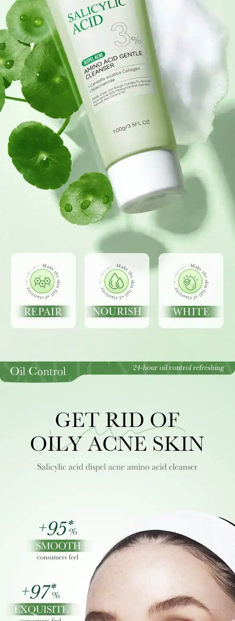 Salicylic Acid Cleanser - Hydrating Foam Face Wash for Moisturized Skin Care - BON's