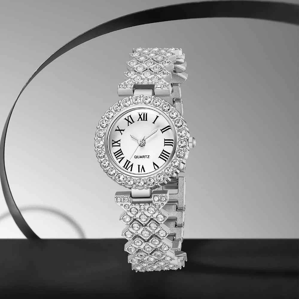 Silver Women's Watch Set - 6PCS Luxury Dial Quartz Jewelry Gift for Her - BON's