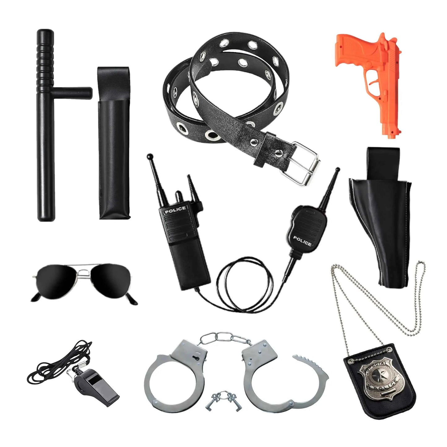 Police Officer Pretend Play Set 10-Piece Costume Accessories With Badge Belt Gun Handcuffs Halloween Role Play Kit For Ages 3–10