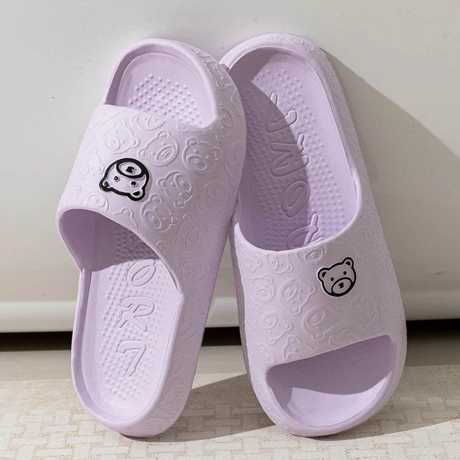 Women's Cute Bear Slippers - Summer Printing Anti-Slip Soft Sole Indoor Bathroom Shoes for Comfort and Leisure - BON's